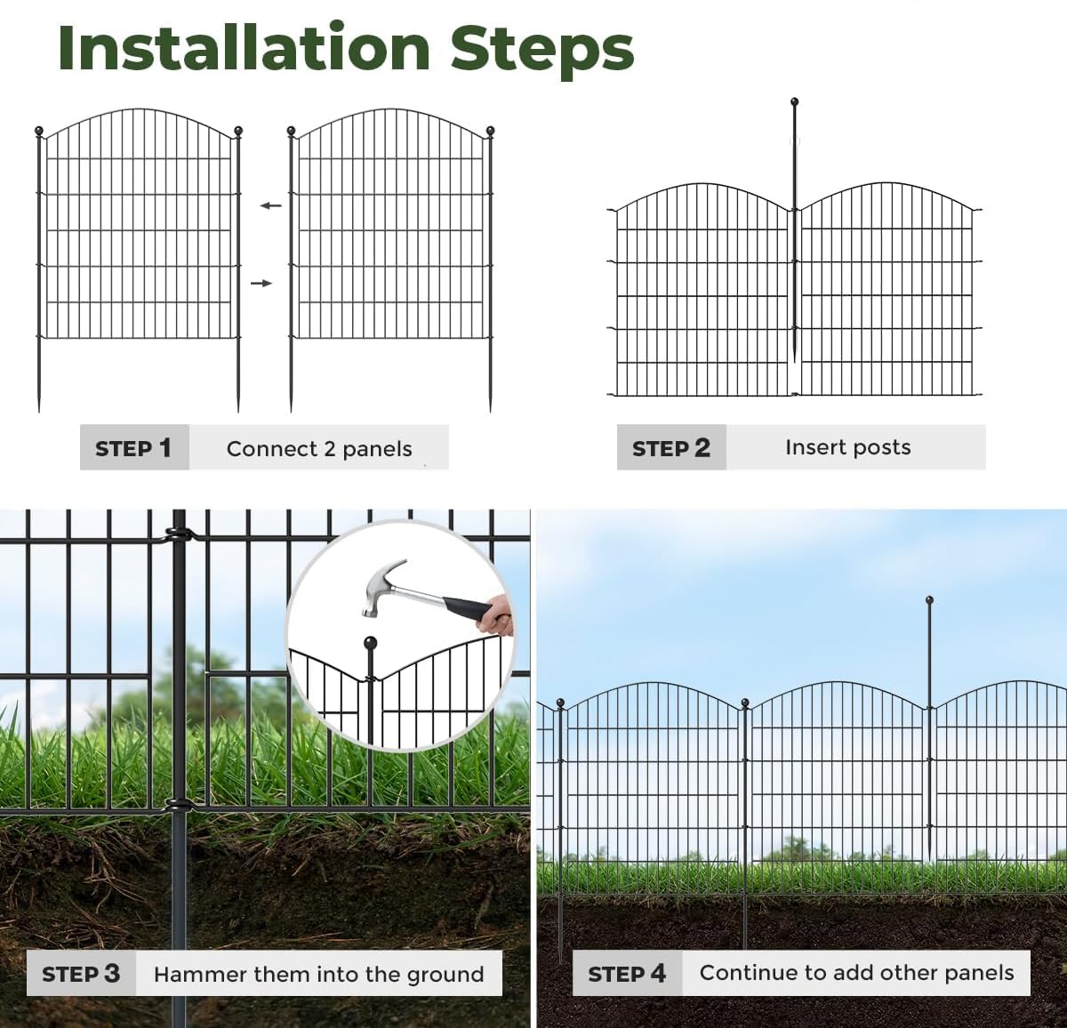 5 piezas Valla decorativa de jardín con puerta, 80 cm(H) X 3,7 m(L), barrera con estacas para perros, mascotas, conejos