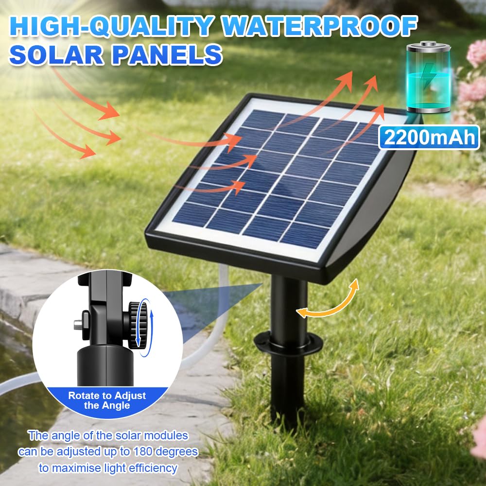 Pompa ad Aria Solare, 2,5W 2200 mAh Ossigenatore Solare, Aeratore Solare per Laghetti con Tubo e 2 Pietre a Bolle d'Aria, Pompa di Ossigeno Per Laghetto Da Pesca Piscina Da Acquario