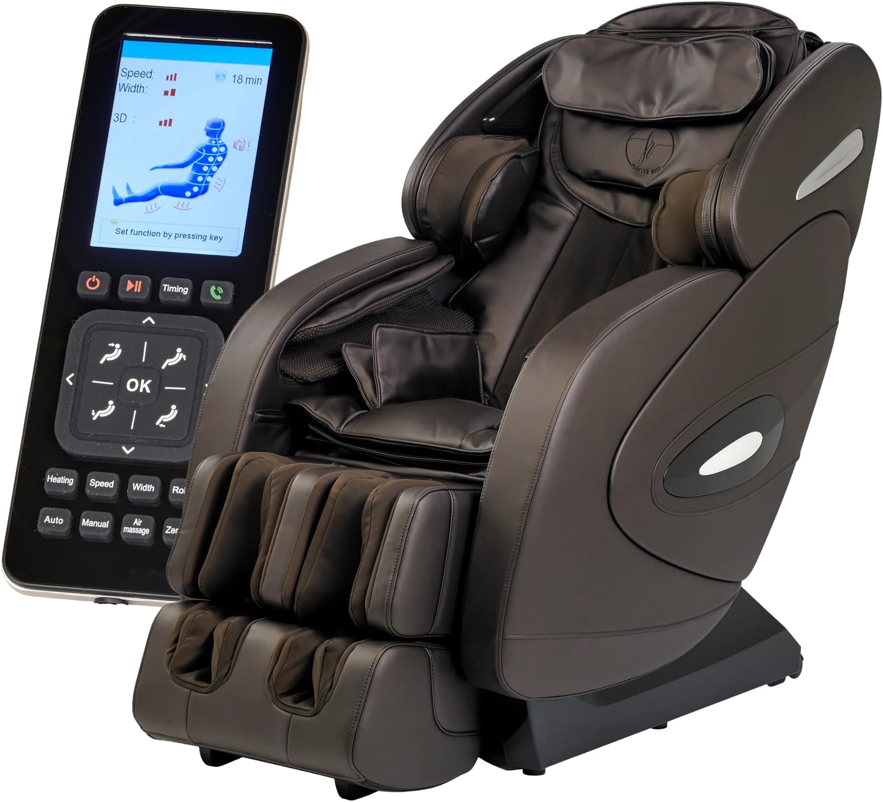 FR-9KS REAL 3D TOP OF THE LINE with 6 roller system UNIQUE HEATED SL TRACK ROLLING SYSTEM, ZERO GRAVITY SPACE SAVING MASSAGE CHAIR, BLUETOOTH SPEAKERS , FOOT ROLLING AND MUCH MORE.(Dark Brown)