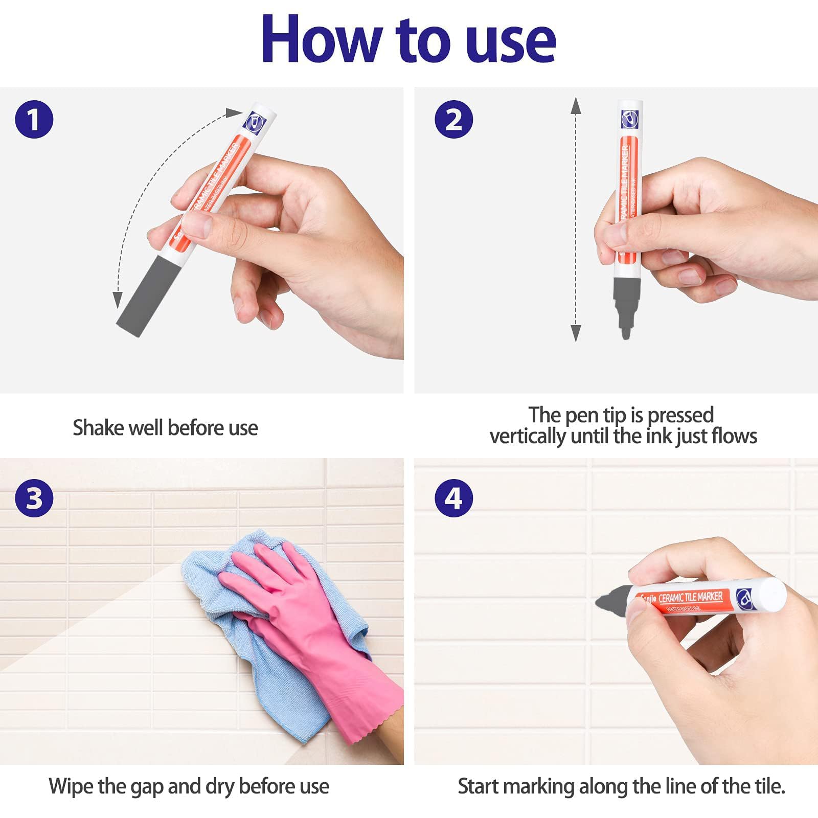DONQL Stylo Joint Carrelage Gris 6 Pièces avec Pointes de Rechange Rénovateur Coulis