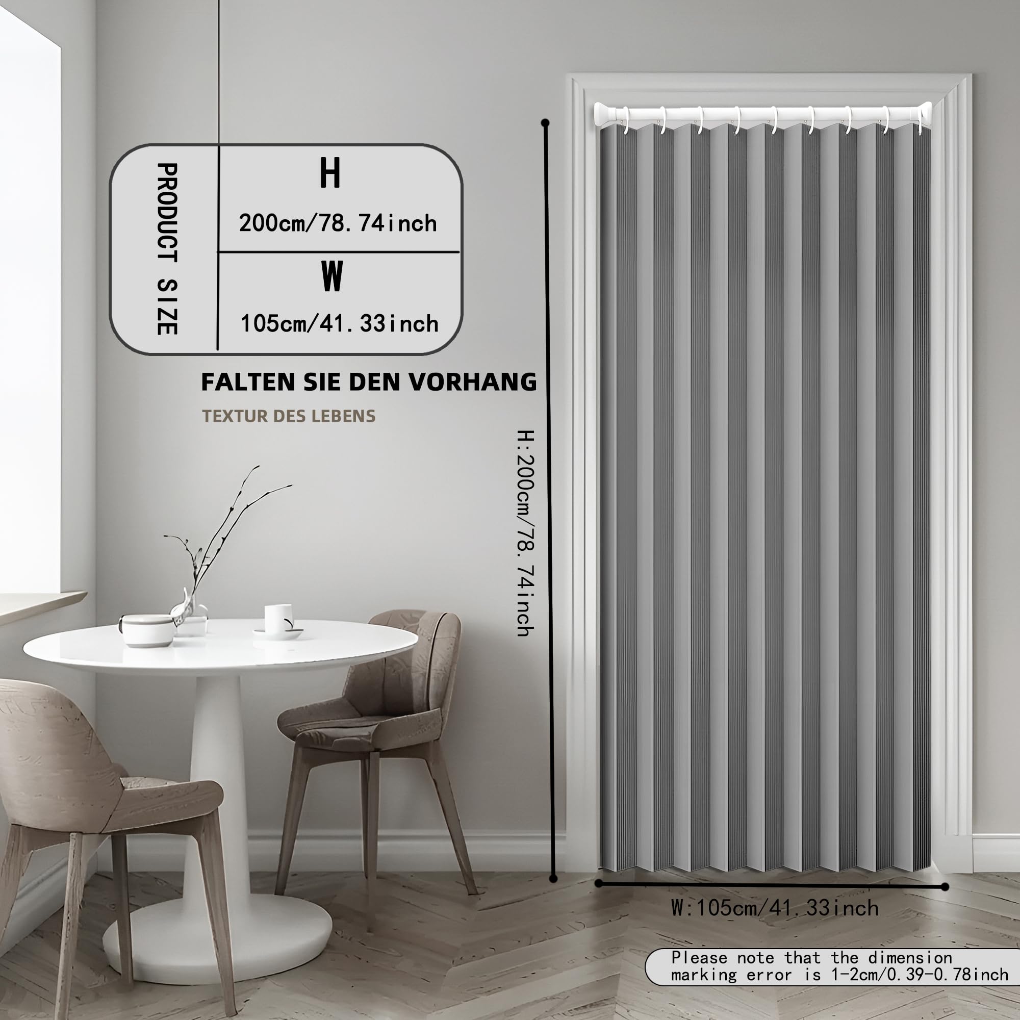 Magnetischer Türvorhang mit Verdunkelung, Faltbarer Raumteiler für Bad/Schlafzimmer/Wohnzimmer, Akkordeon-Design (Gray)
