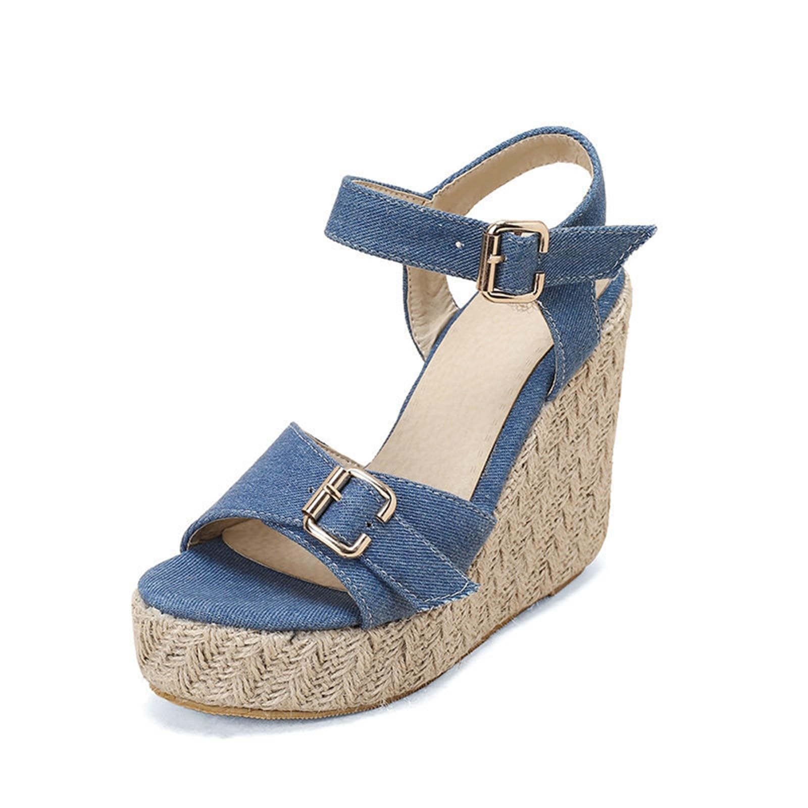 Genérico Sandalias Plataforma Mujer Ortopedicas de Verano Zapatos de Mujer Sandalias Vaqueras con Cuña Novedad Verano Hebilla Cinturón Pescado Hebilla Cuñas Esparto