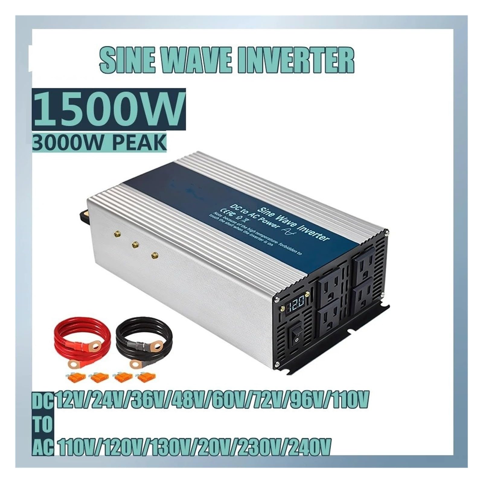 Convertidor Adaptador Inversor Sinusoidal para Pura 12V/24V 120V/220V 1500W SE Batería Litio 36V 48V DC 110V 130V 230V 240V AC Convertidor Potencia Fuera Red inversor