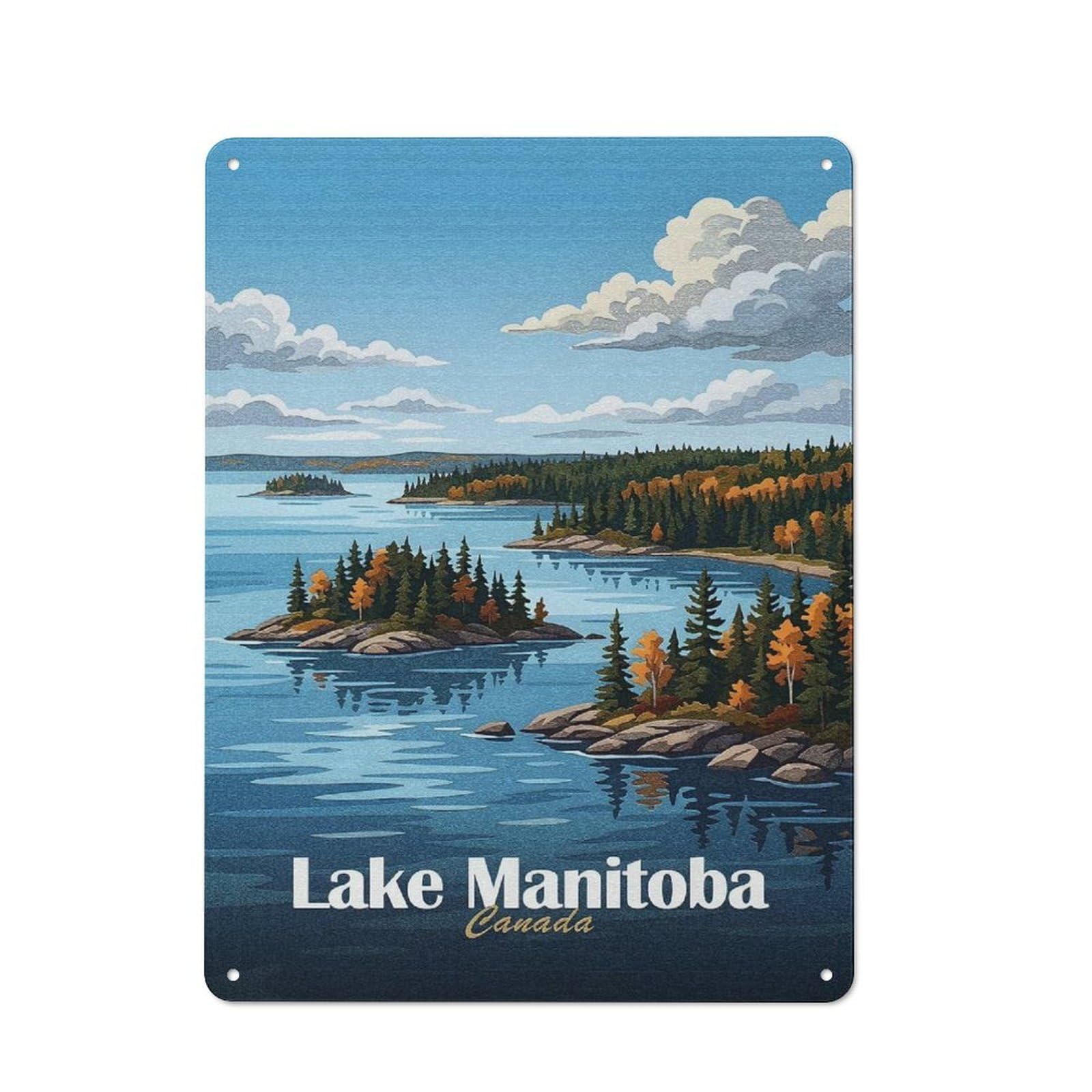 Junmoney Style-9 Lake Manitoba Canada Landscape Art Metal Wall Plaque 40X30cm, Character Room Wall Plaque For Hallway, Home Bar, Garage Or Study