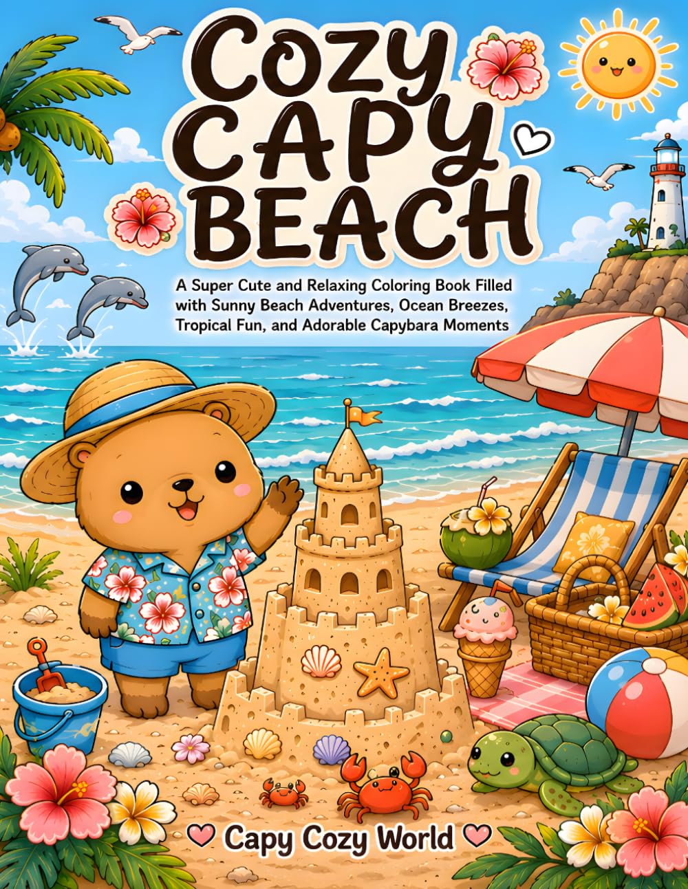 Cozy Capy Beach: A Super Cute and Relaxing Coloring Book Filled with Sunny Beach Adventures, Ocean Breezes, Tropical Fun, and Adorable Capybara Moments (Cozy Coloring Adventures)