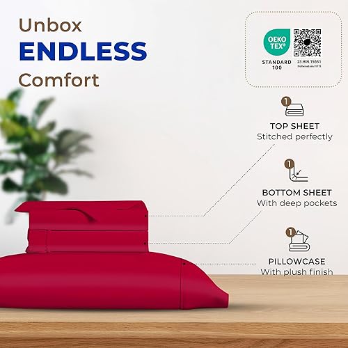 Vista 274 de THREAD SPREAD Hotel Collection - Juego de sábanas de 600 hilos de algodón egipcio, satinado, 4 piezas, Blanco, King