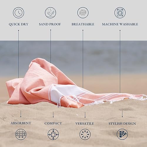 Vista 51 de LANE LINEN Juego de 6 toallas de playa turcas para mujer, tamaño grande, 39 x 71 pulgadas, prelavadas, no se encogen, no se encogen, sin arena