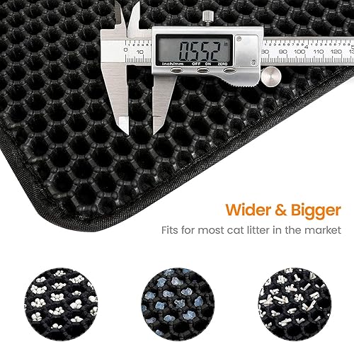 Miniatura 6 de Tapete para caja de arena para gatos para hogares de varios gatos, 30 x 24 pulgadas, XXL, impermeable, con asas y rejilla hexagonal 30% más ancha,