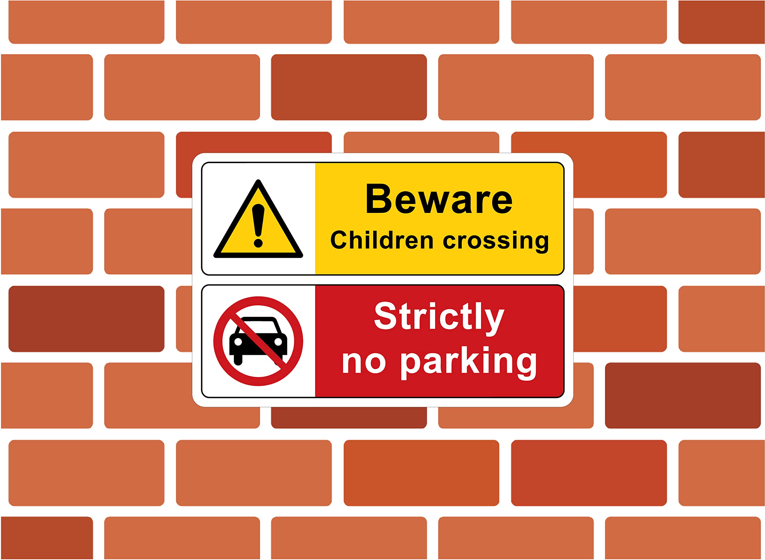 Pack of 2 signs 300mm x 200mm x 3mm with rounded corners, Beware children crossing Strictly no parking, Red, yellow - Image 3
