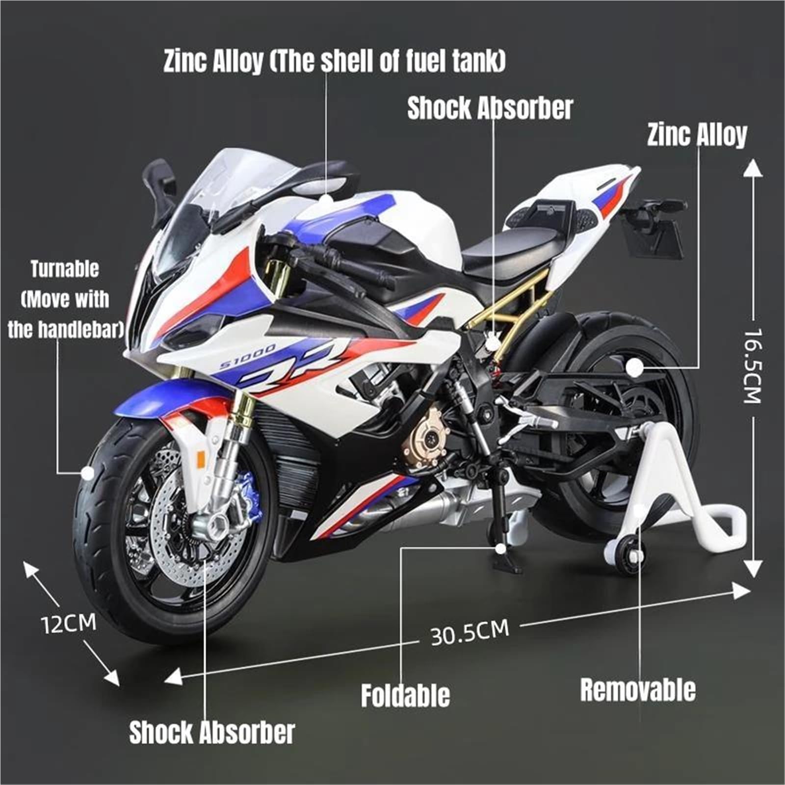 Modelo a escala de moto Moto De Juguete Iluminada, Modelo En Miniatura Metal Fundido A Presión A Escala 1/9, Regalo Colección Para BMW S1000RR S 1000RR S1000 RR