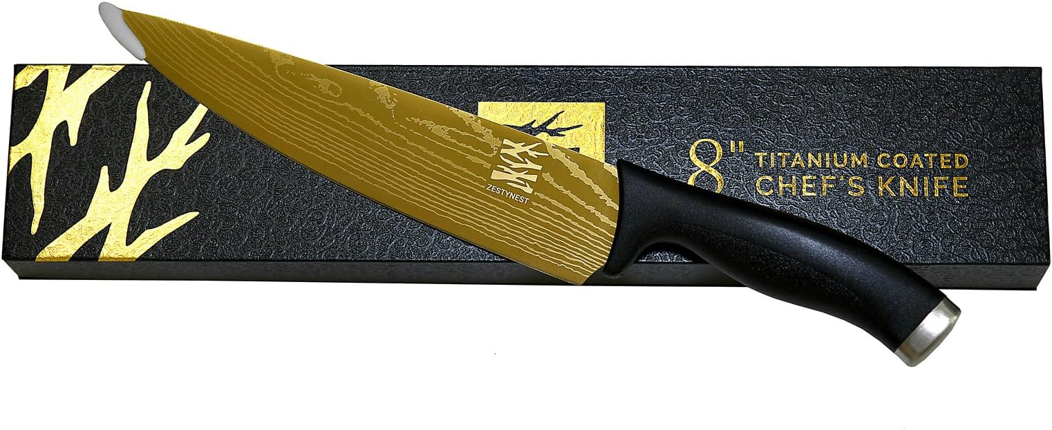 Chef Knife Titanium Coated Non-Stick Blade With Anti-Slip Handle, Sharp Stainless Steel