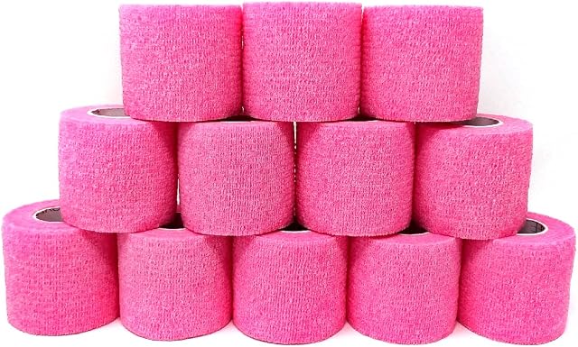 Inksafe Pink Self Adherent Cohesive Bandages 5cm x 4.5m Box of 12 - Uses Include Tattoo Grip Wrap, Vet Wrap, Tape for Wrist and Ankle Sprains