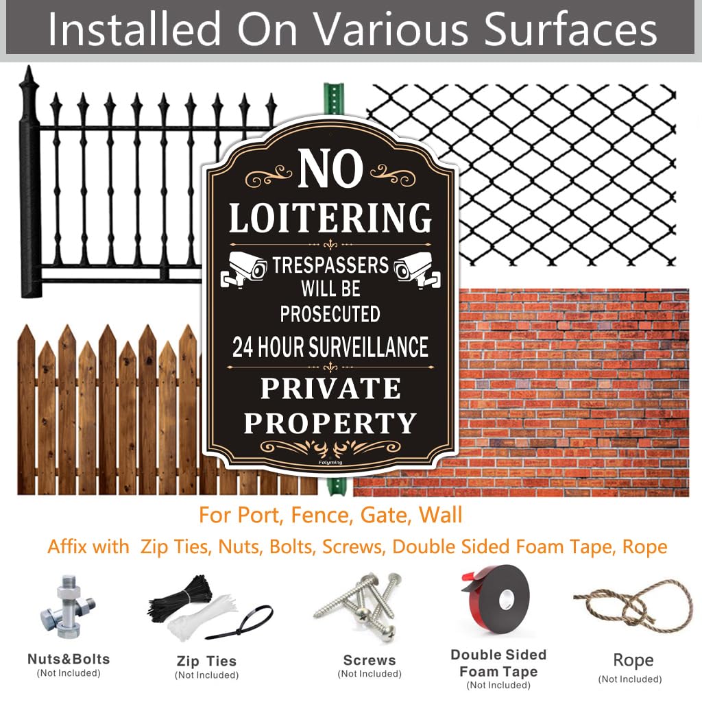 Paquete de 2 letreros de propiedad privada No Loitering Private Property 24 Hour Surveillance Trespassers Will Be Prosecuted de 10 x 14 pulgadas, letreros de propiedad privada de metal reflectante,
