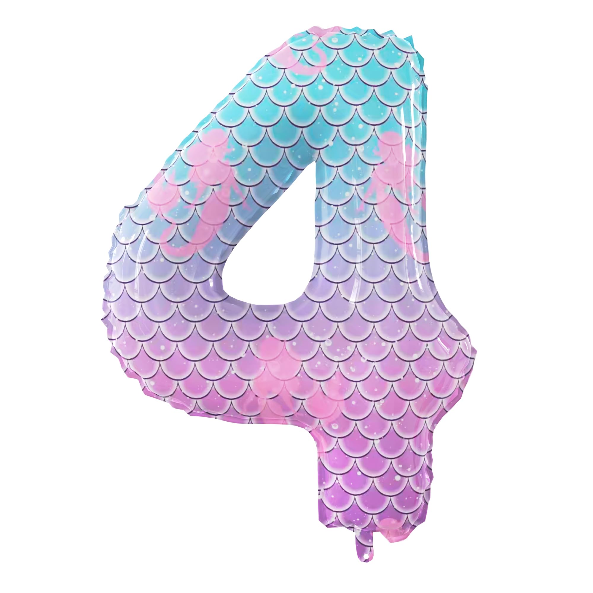 40 Inch Giant Mermaid Theme Number Balloons Fish Scale Foil Balloon - Large Purple Blue Number 4 Balloons for Kids' Birthday Mermaid Party Decorations Baby Shower Supplies (Numbers 0-9 Available)
