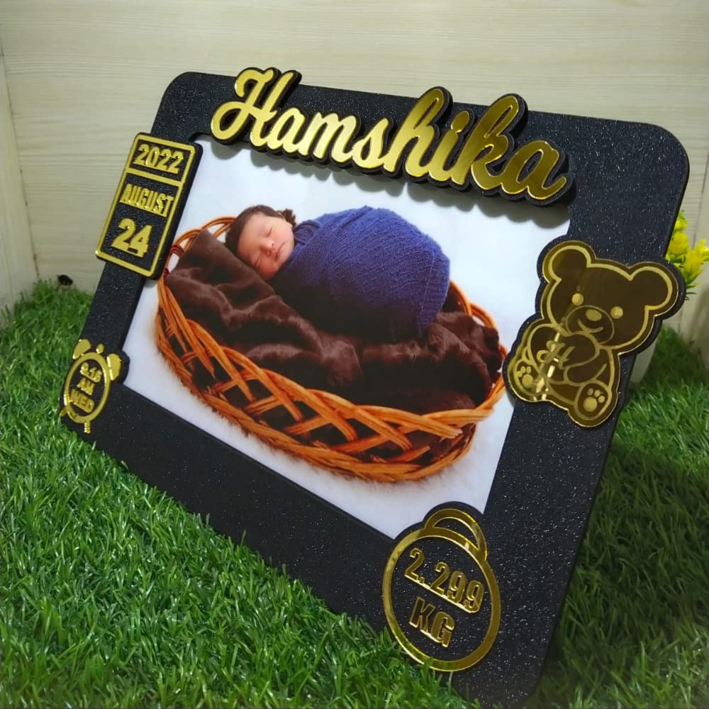 WEHATKE customized kids frame with name photo cutout & best gift for new born baby with all birthday details their photo | new baby born frame (12x8 inch) 1
