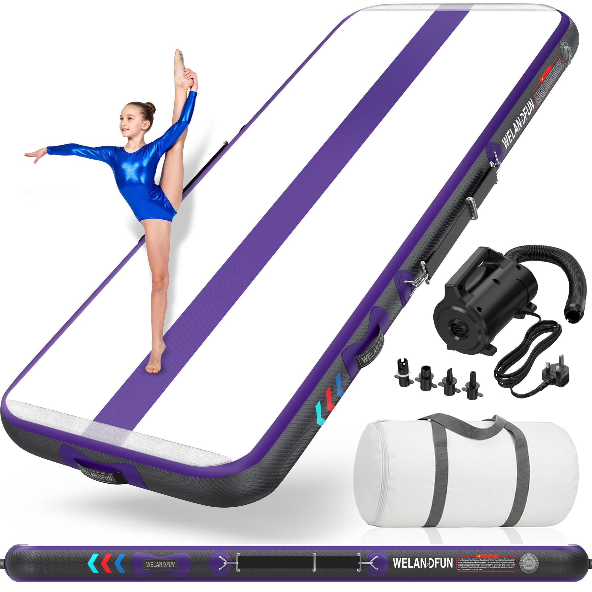 WelandFun Air Training Mats 10ft/13ft/16ft/20ft Inflatable Gymnastics Tumbling Mat 4/6/8 inchs Thickness Mats for Home Use/Gym/Yoga/Training/Cheerleading/Outdoor/Beach/Park wih Electric Air Pump — image 1