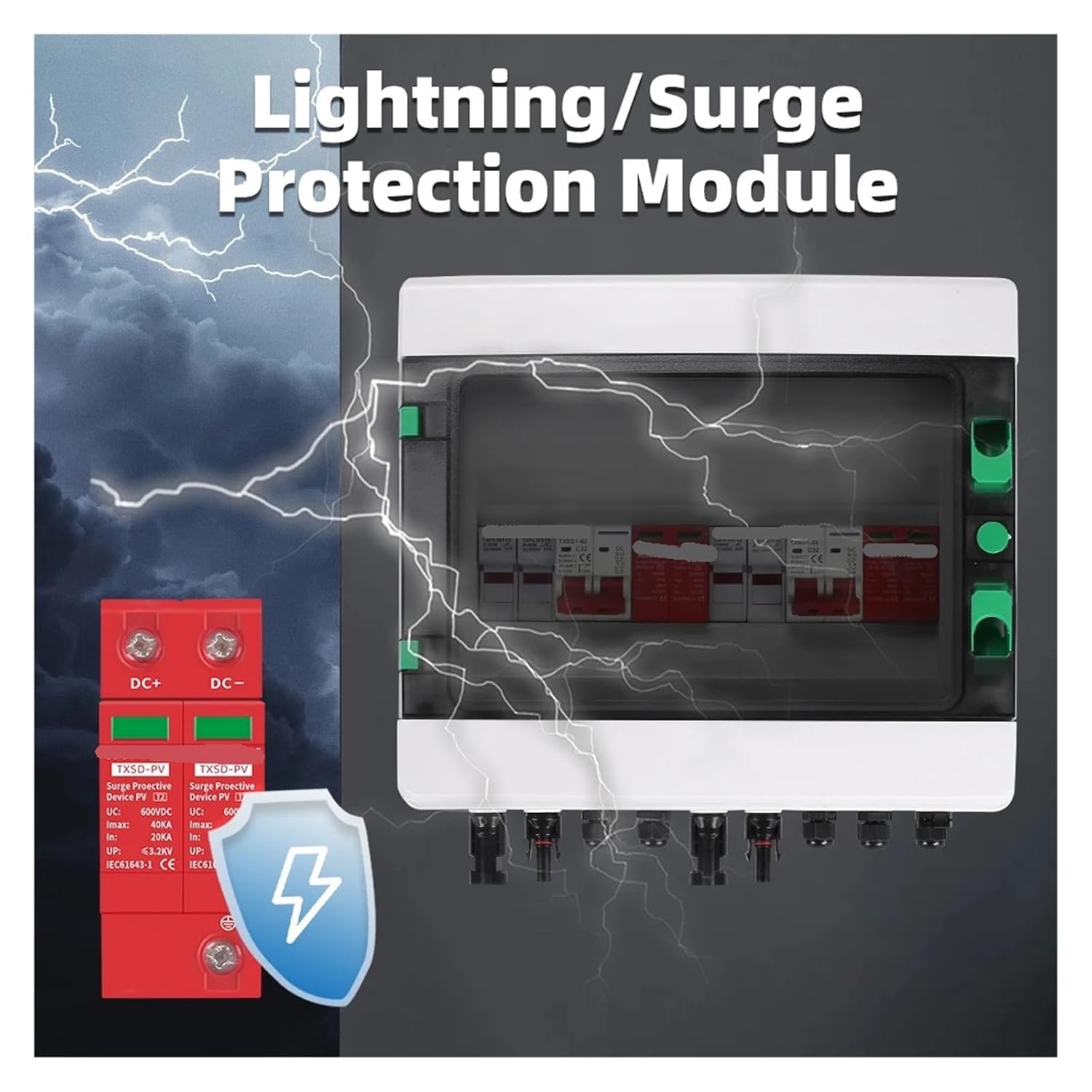 Solar Photovoltaic PV Combiner Box Surge Lightnings Protection 2 Input 2 Out 2 String DC 600V Fuse MCB SPD Waterproof Box IP65