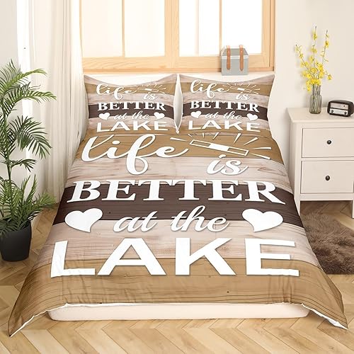 Miniatura 7 de Erosebridal Juego de funda de edredón de casa de lago, tamaño Queen, estilo rústico de granja, para dormitorio de niños y niñas, funda de edredón