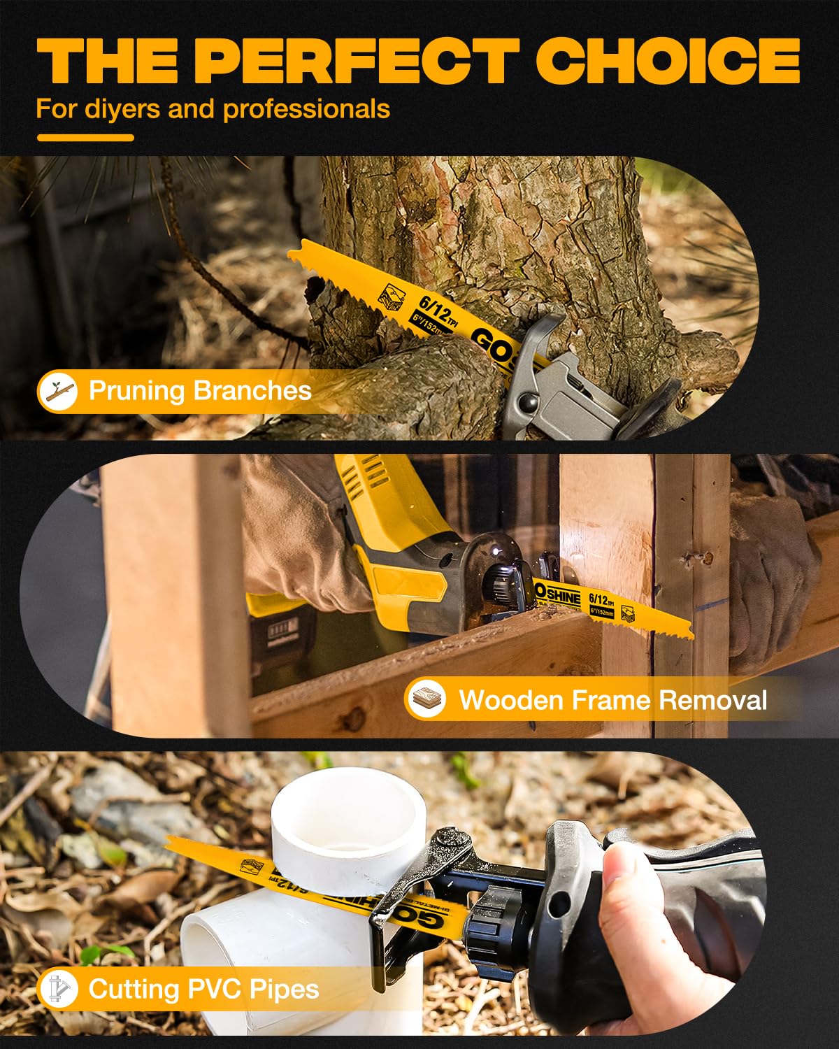 Paquete de 10 hojas de sierra alternantes de 6 pulgadas 6/12 TPI para demolición de madera incrustada en clavos (bimetálicas)
