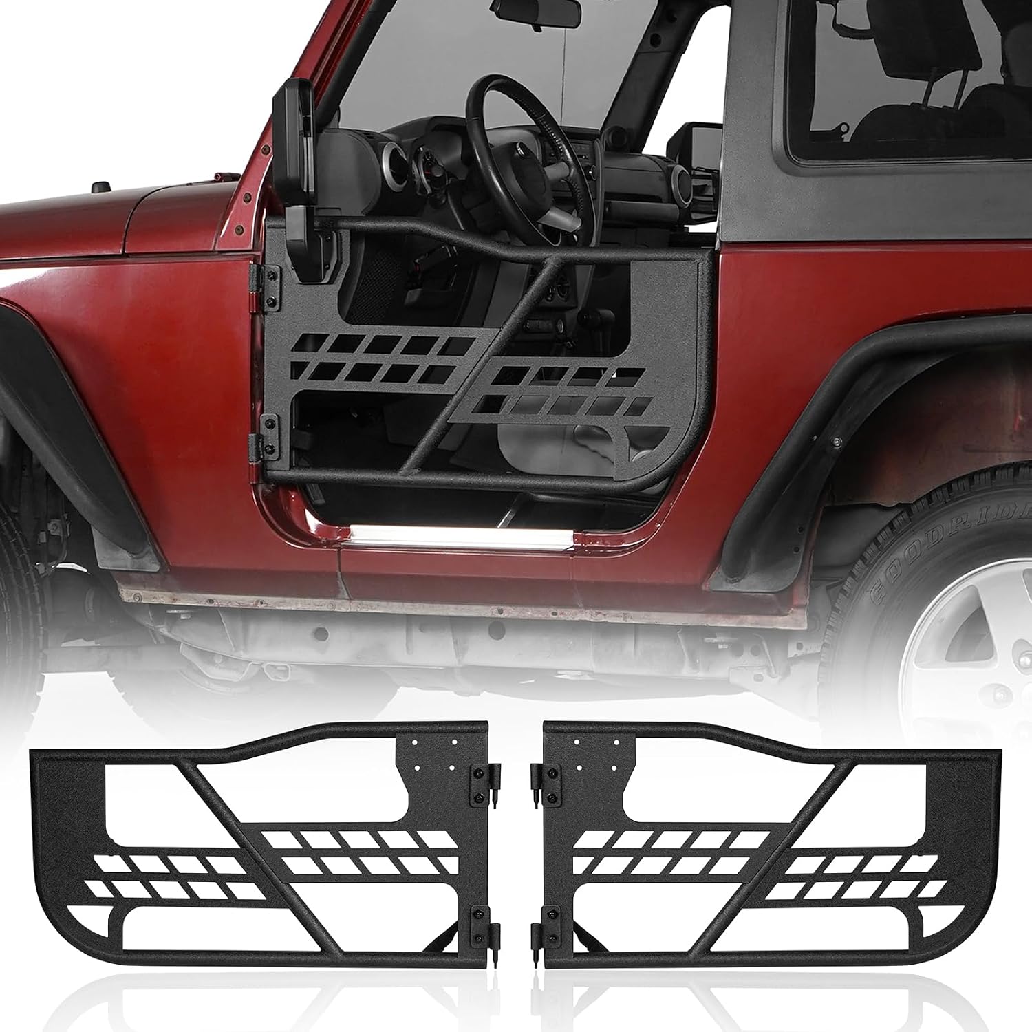 Hooke Road Wrangler JK Tubular Half Doors Off-Road Front Doors for Jeep Wrangler 2007-2018 JK 2-Door