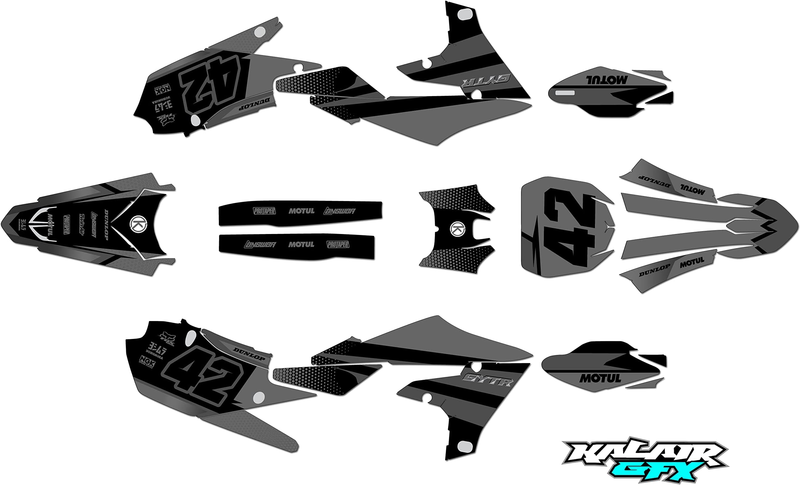 Kalair GFX Graphics Kit for Yamaha YZ450F (2018-2022) Team Series Blackout 21 Mil - Dirt pit bike motorcycle stickers, dirtbike racing automotive decal motocross accessories no-plastics