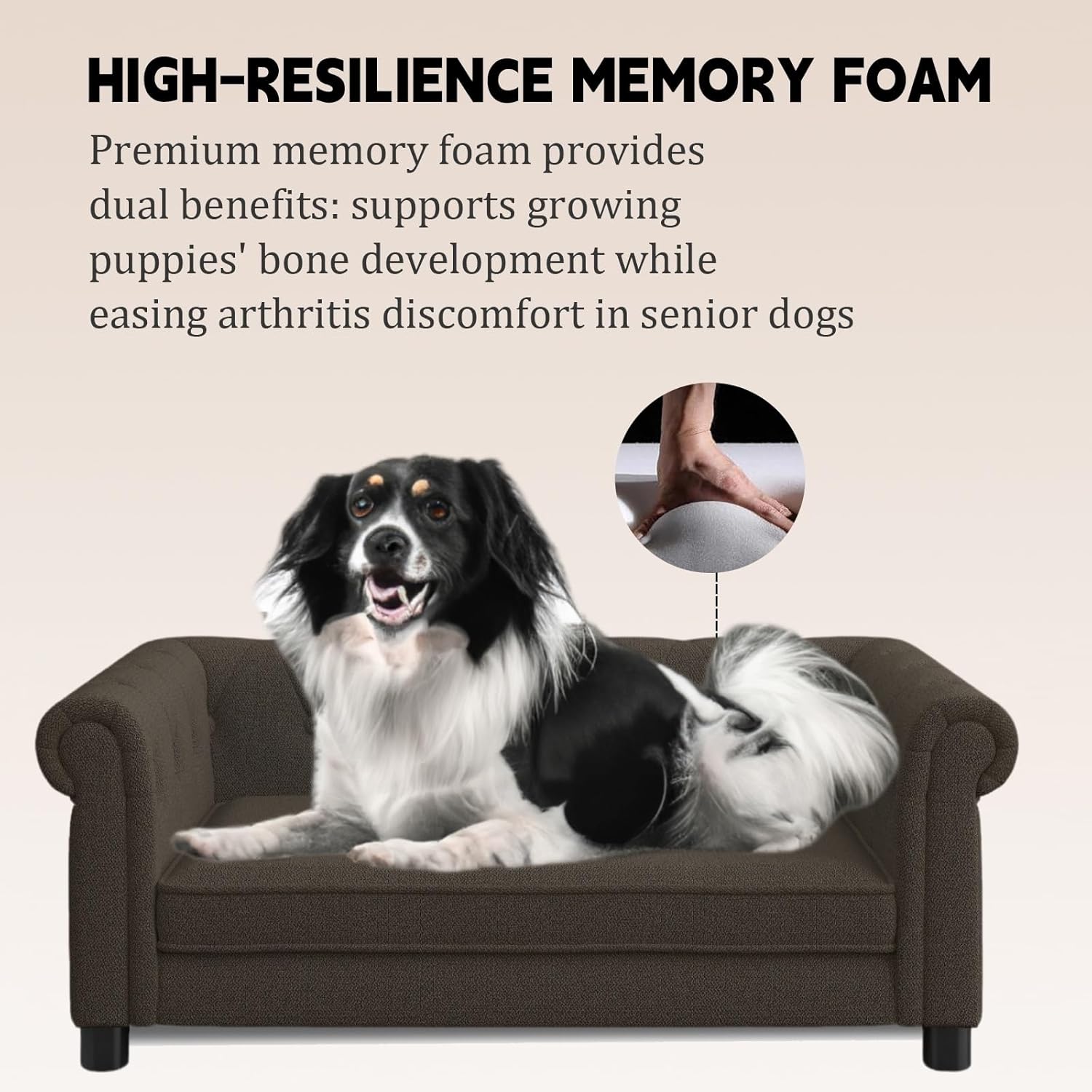 39" Dog Sofa Couch Bed for Small, Medium, Large Dogs,Memory Foam Pet Sofa with Removable Cover, Comfortable Pet Couch with Backrest and Armrests, Easy to Clean and Maintain（Dark Brown）