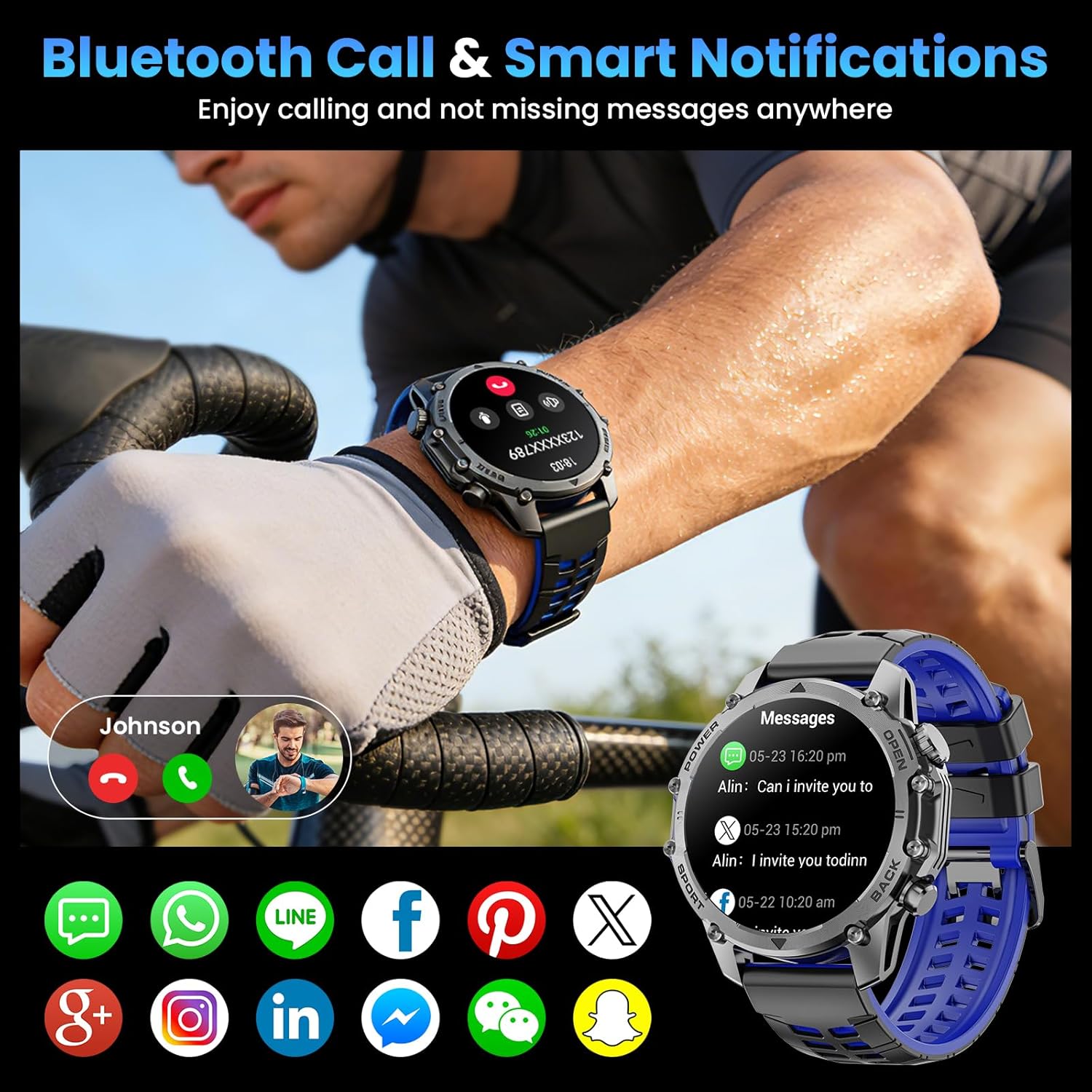 Hwagol Smart Watches for Men (Call/Notification),1.52''HD Military Smart Watch with Heart Rate/Sleep Monitor/Pedometer for Android and iOS,DIY Design Fitness Tracker,1 Pack with 2-Piece Look Set