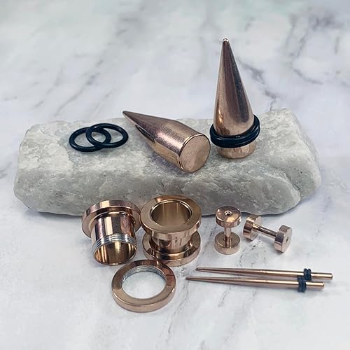 Miniatura 18 de BodyJ4You kit de 37 piezas de diferente calibre para dilatar perforaciones de oreja, aceite de jojoba, 14G-00G, acero quirúrgico Negro