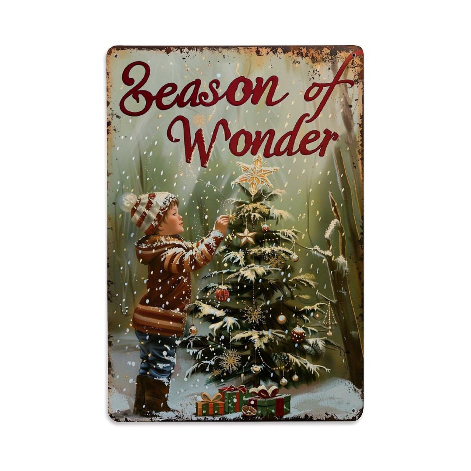 Season Of Wonder Christmas Tree Retro Metal Tin Sign, Vintage Decor Art Poster for Bar, Home, Man Cave, Kitchen, Laundry Room Gift 8x12Inch