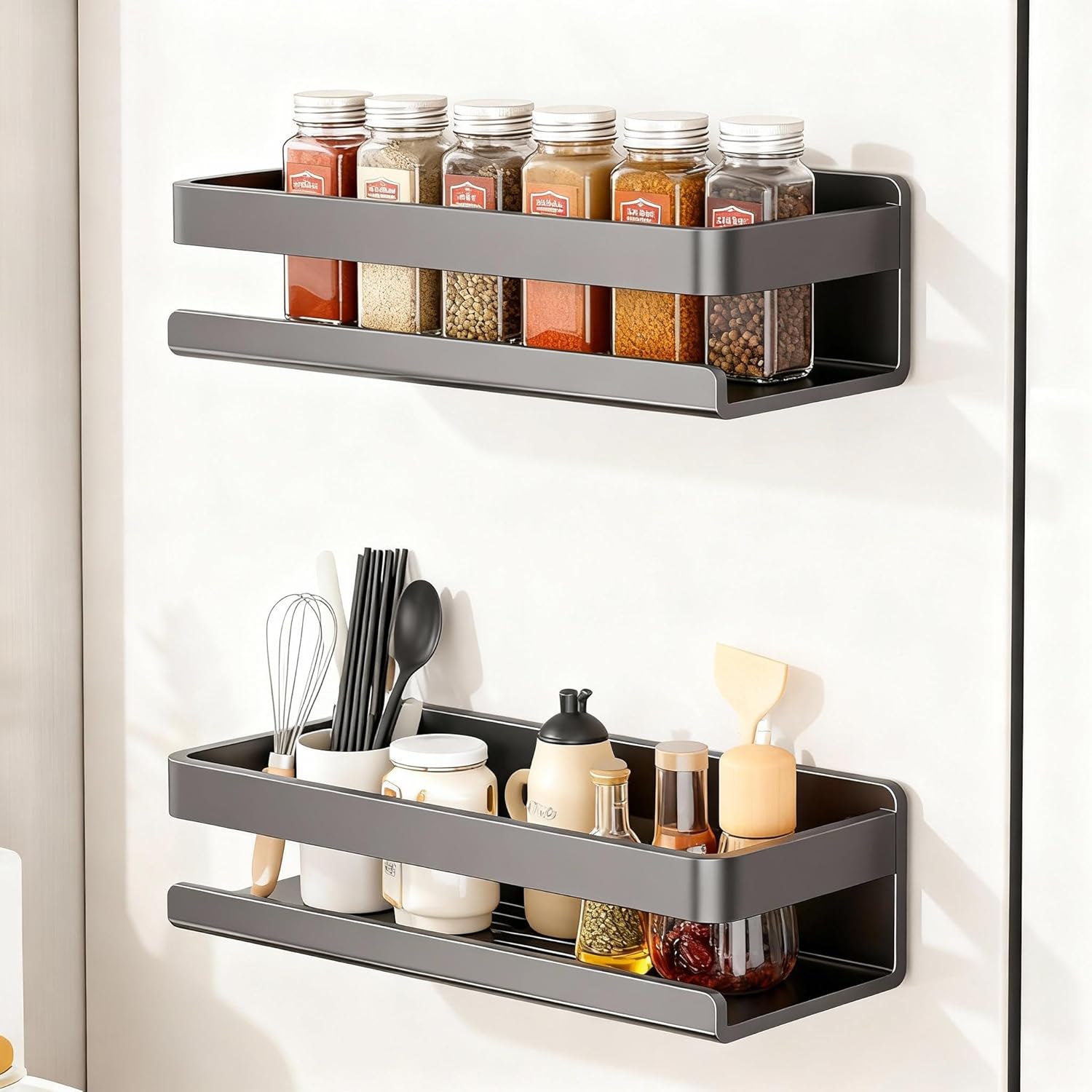 4 Pack Metal Magnetic Shelf Include Magnetic Spice Rack for Refrigerator,Magnetic Paper Towel Holder,Magnetic Hooks,refrigerator side rack Space-saving design,Small Space Organization