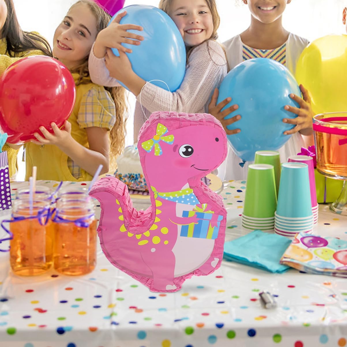 1Set Dinosaur Shaped Pinata with Tassel Stick Candy Filled Birthday Party Decoration for Fun Games and Celebrations for Family Gatherings and Festivals