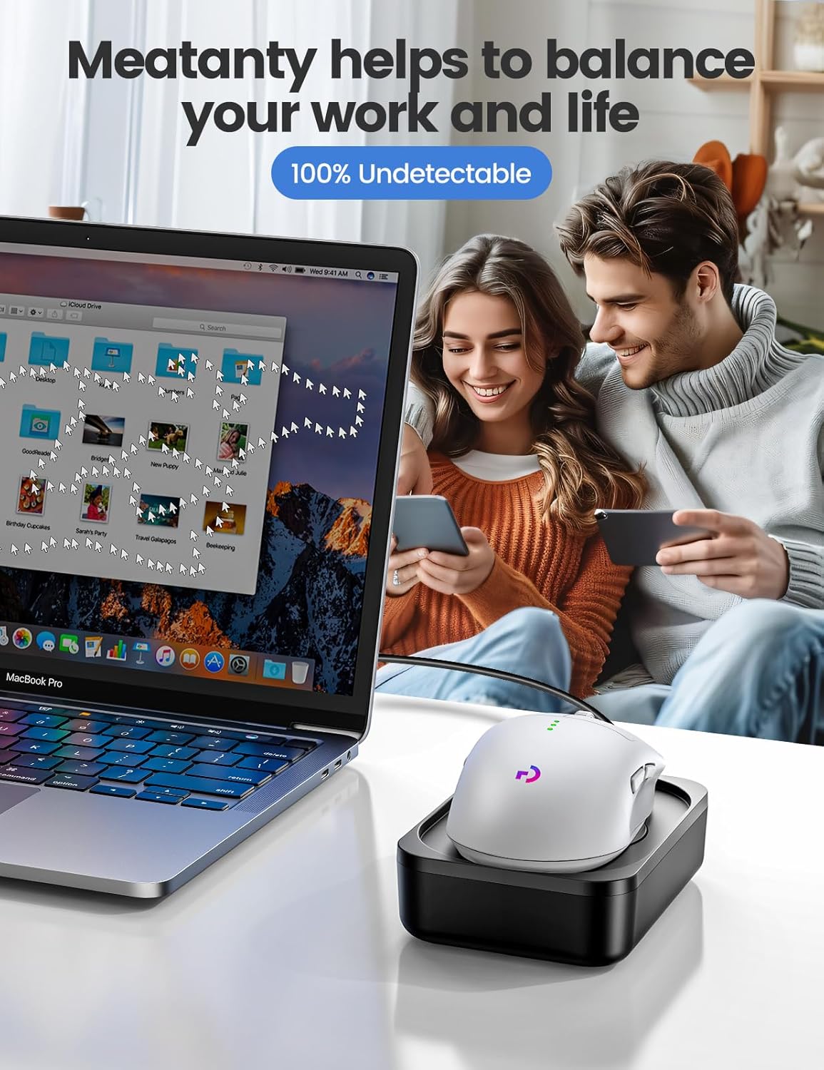 Meatanty Easier-to-Use Mouse Jiggler, 100% Undetectable Mouse Mover, Automatic Mouse Shaker Wiggler Computer Moving Device Pad, Mechanical Random Vibration for Office Remote Work and Life Balance image 7 of 7 B0CX52L7D3