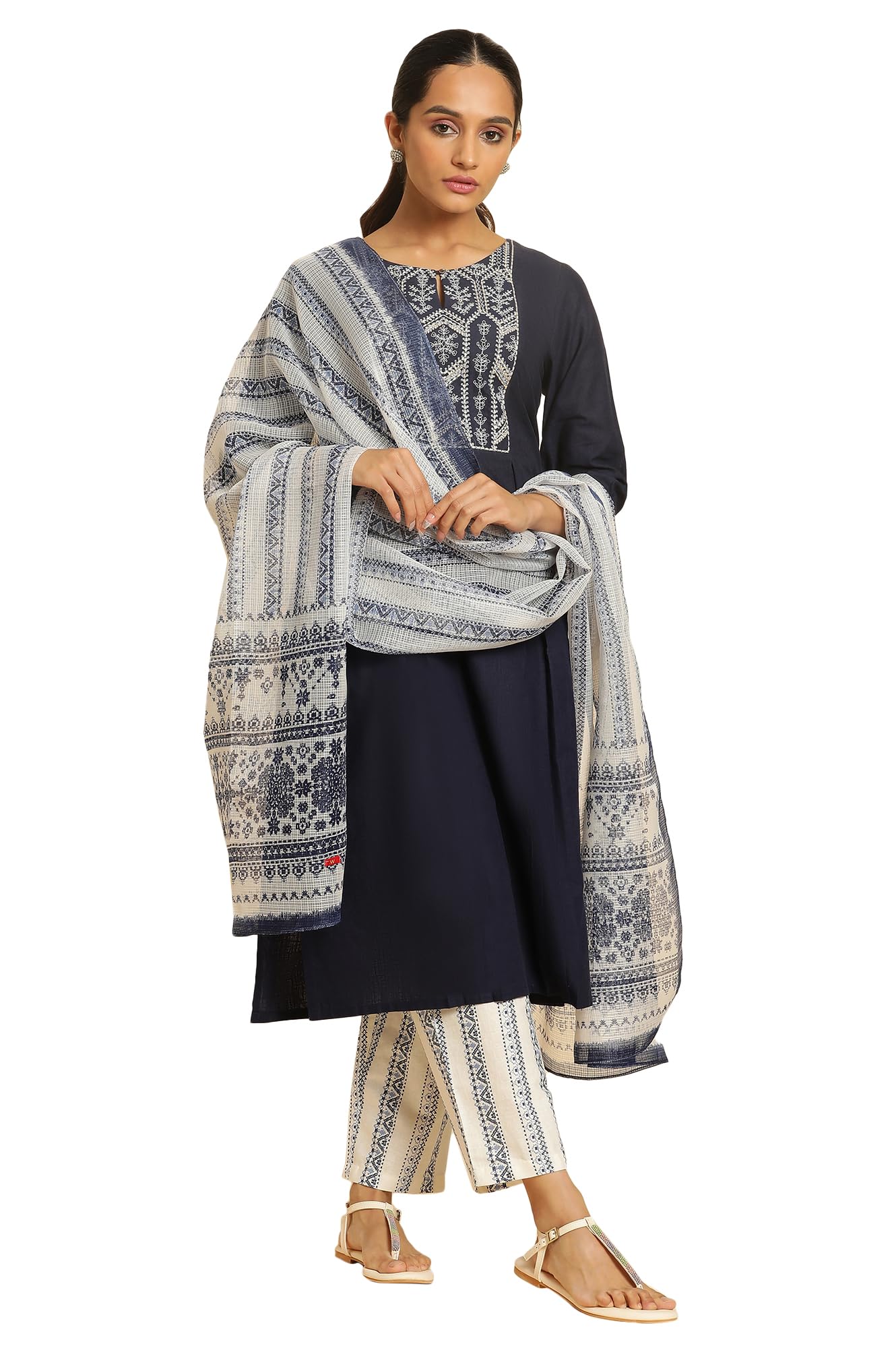 w for woman Women Polyester White And Blue Kota Printed Dupatta, Free Size-picture-33