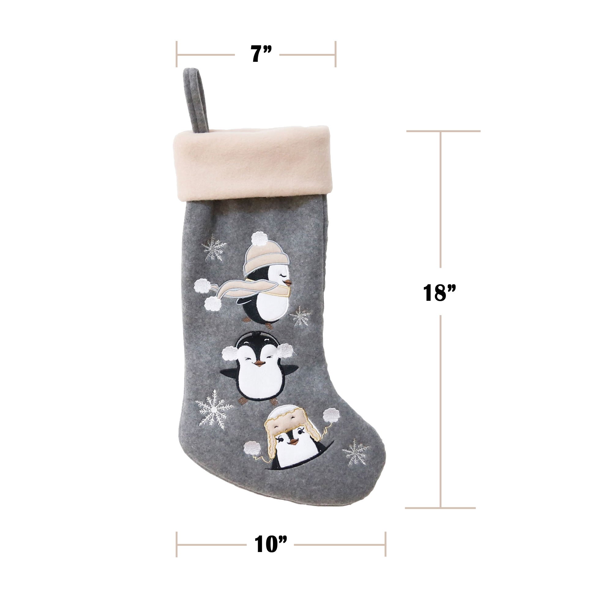 BambooMN 1 Pc Set 18" Classic Hand Embroidered Sequined Cute Animal Christmas Stocking, 02 Penguin, 1 Piece - Image 2