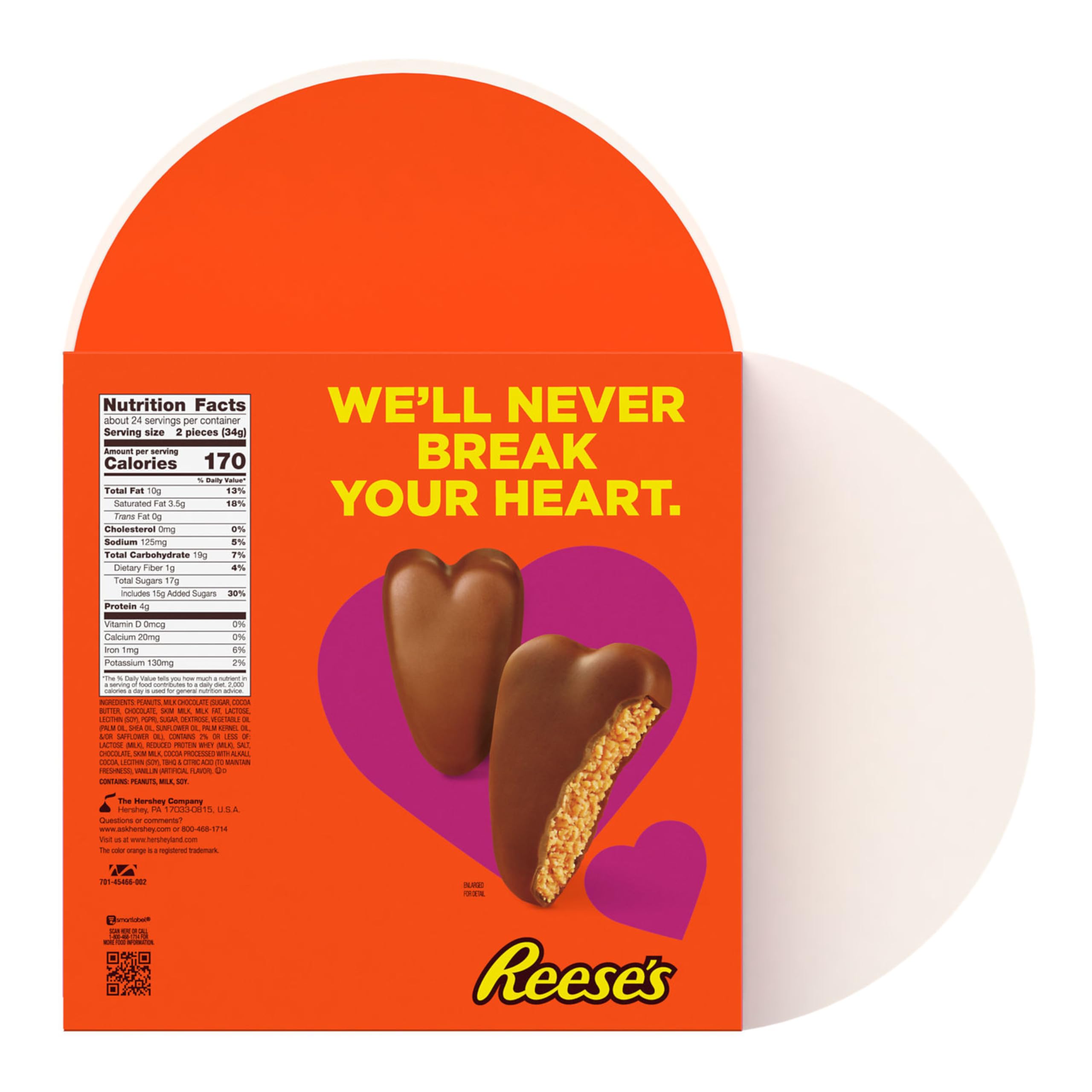 REESE'S Milk Chocolate Snack Size Peanut Butter Hearts, Valentine's Candy Gift Box, 28.8 oz