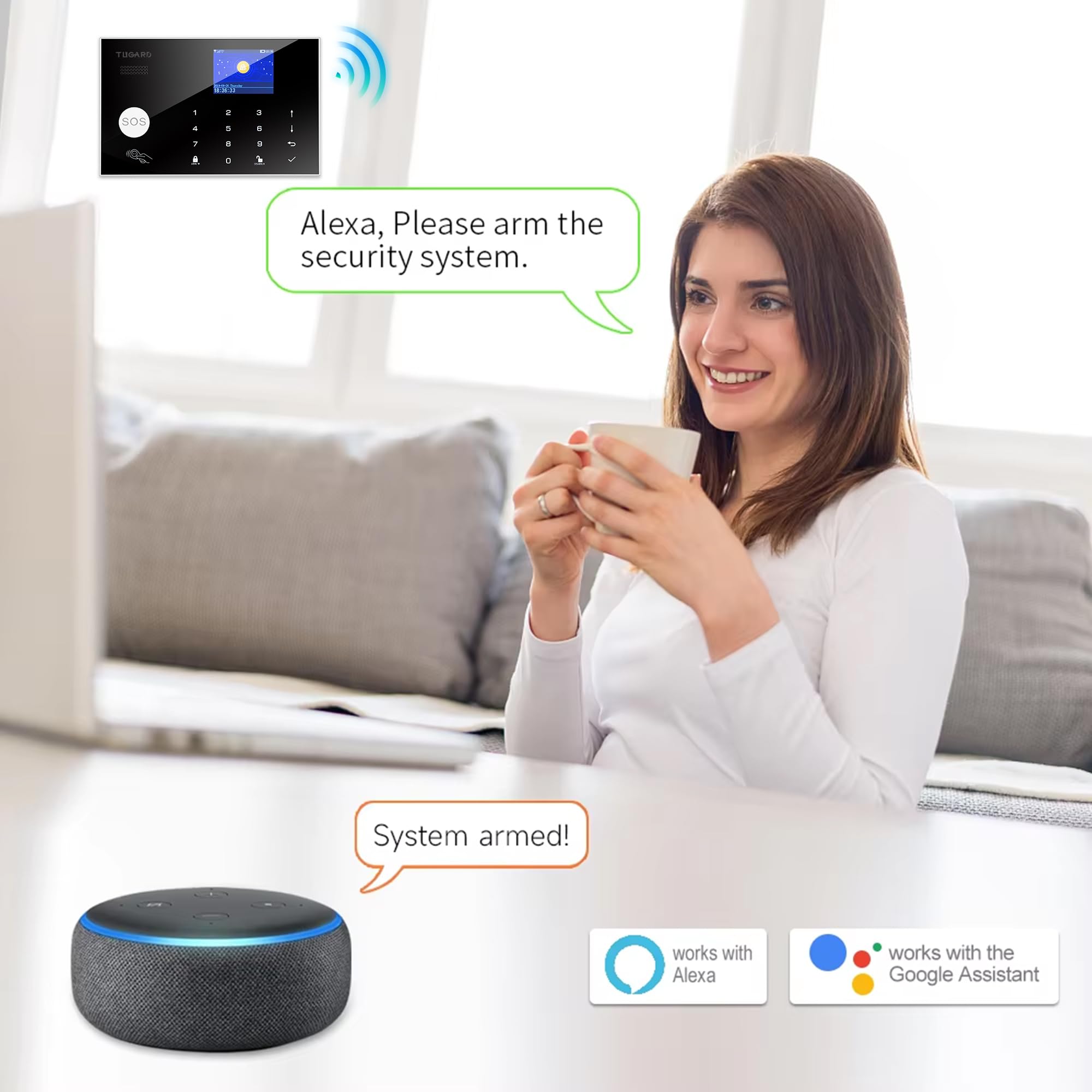 Alarm System with Phone APP Alert,DIY WiFi Home Security Alarm System,12pcs Kit Motion Detector,Door Sensor,Remote Control,Siren,Compatible with Alexa Google for Home Villa,for Children Elderly Safety