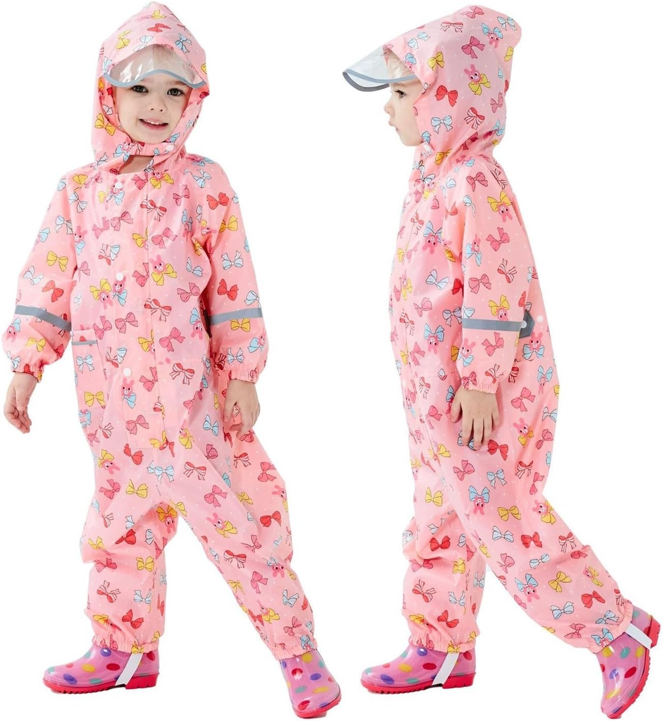 Kids Toddler Rain Suit for Boys Girls One Piece Raincoats Zipper Poncho Lightweight Waterproof Coverall Rain Jacket