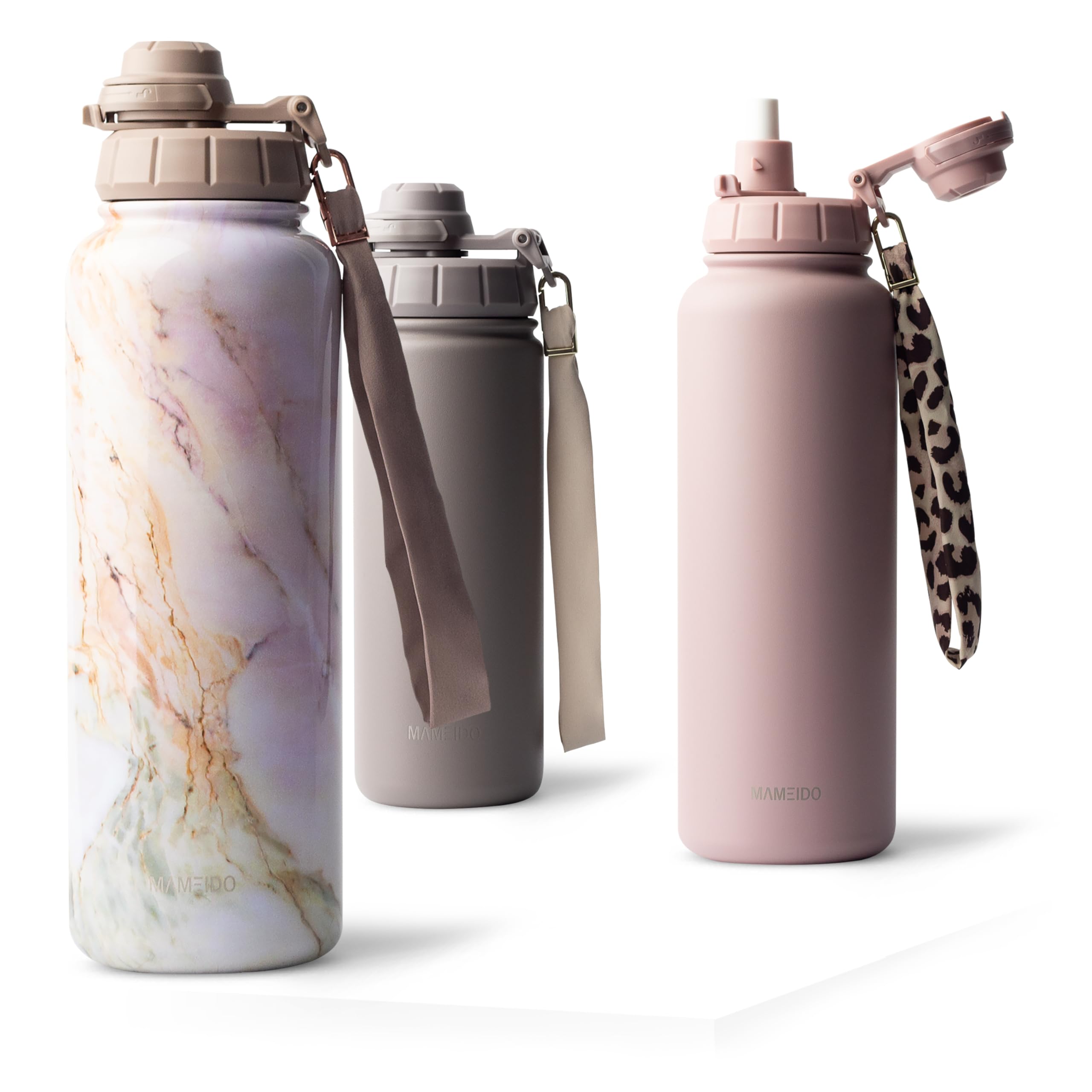 MAMEIDO Insulated Water Bottle with Straw 500 ml (Pearl Marble)