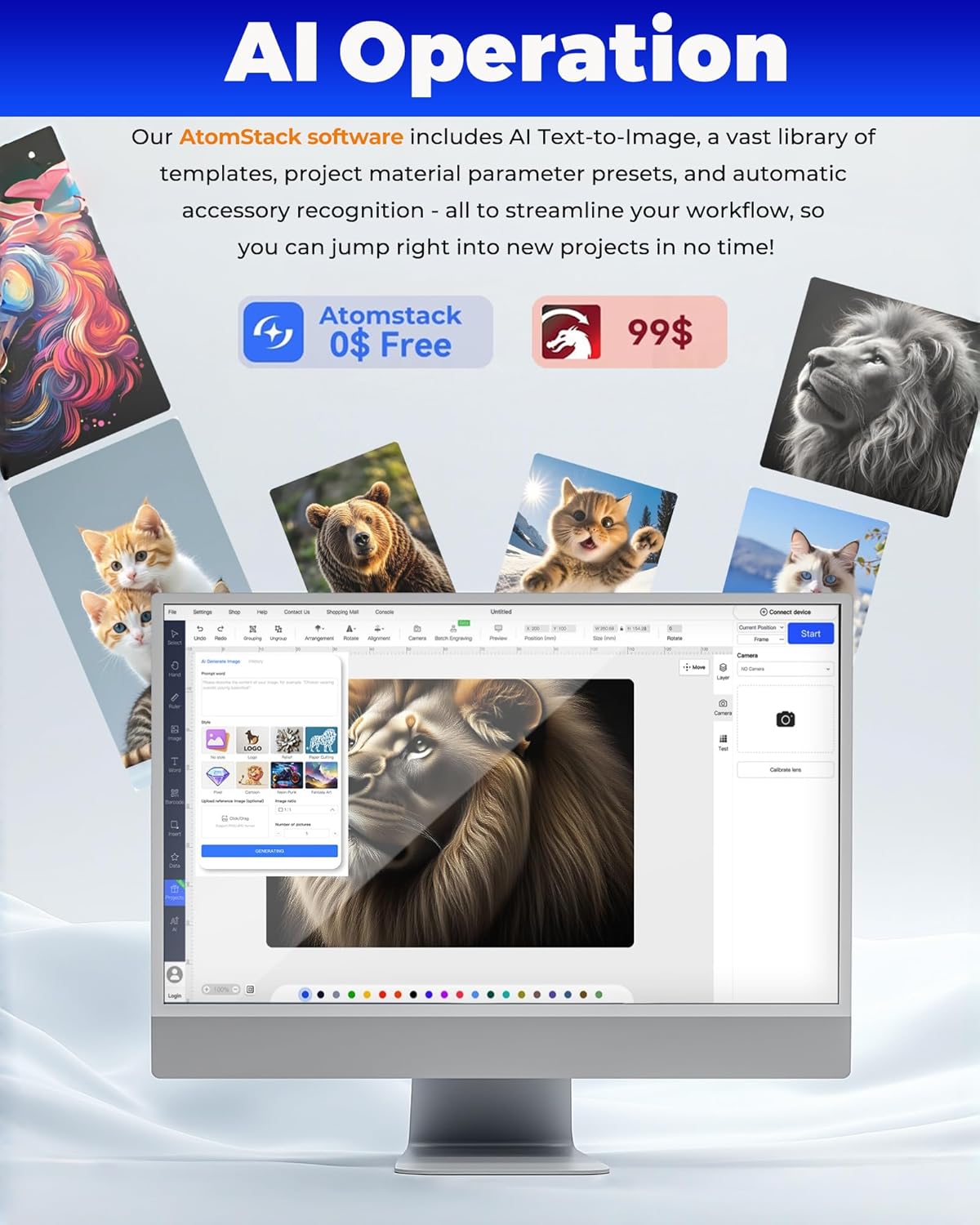 ATOMSTACK Swift AI Operation software interface on a computer screen