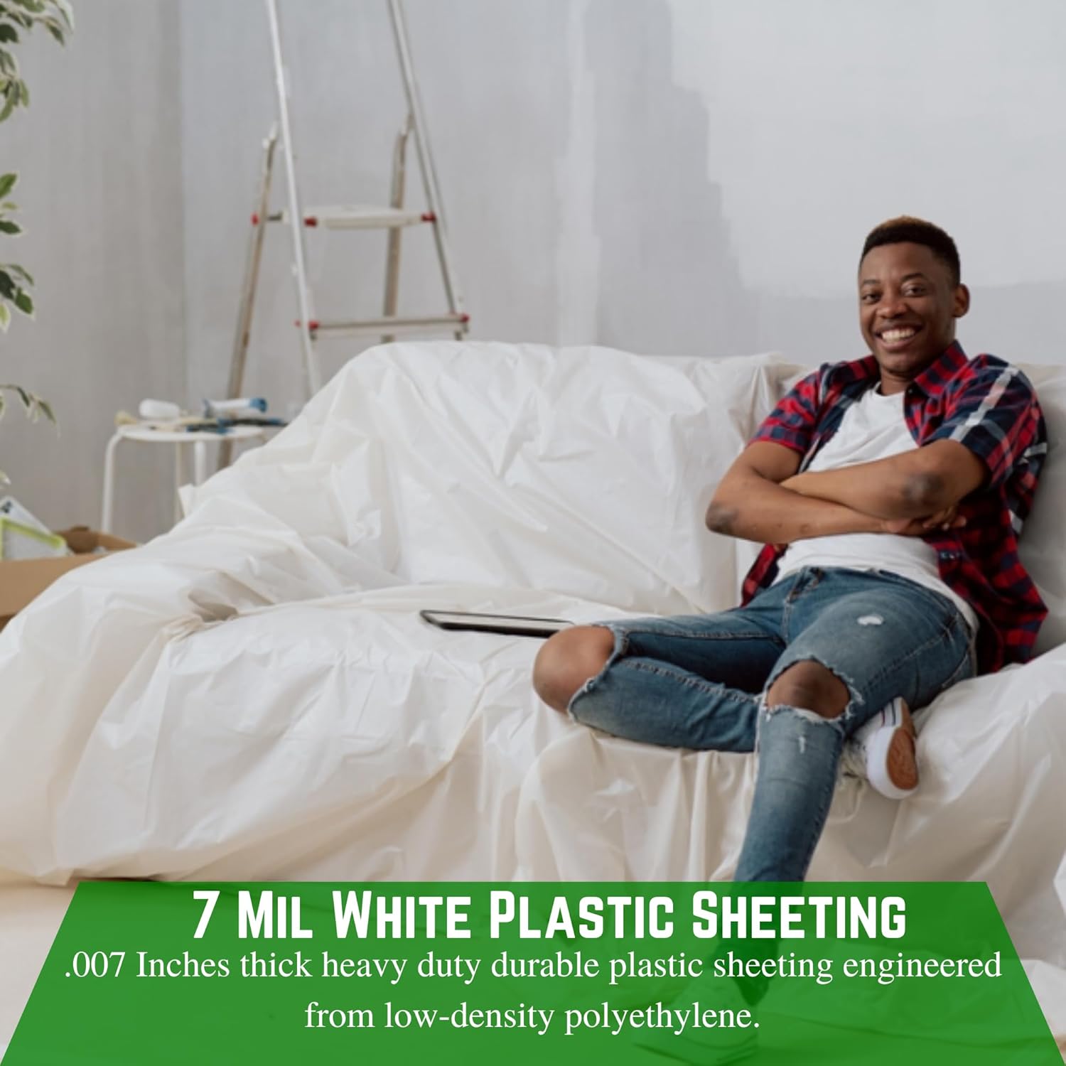 Farm Plastic Supply - White Plastic Sheeting - 7 mil - Thick Plastic Sheeting, Heavy Duty Polyethylene Film, Drop Cloth Vapor Barrier Covering for Crawl Space, White Boat Wrap (14' x 10')