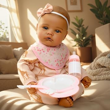 SCOM - Black Baby Doll 18 Inch Large Realistic Cute Soft Realistic Body Baby Doll with Accessories Gift for Ages 3+ Pretend Play Collection