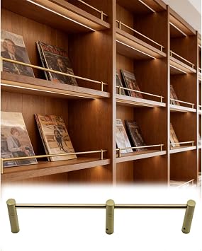 2 Kit Soild Brass Shelf Guard Rail 10 12 24 36 48 inch, Shelves Guardrail Bars for Kitchen Cabinets, Bookcase Tube Barrier System, Closet Tipping RackGold-b,44in/112cm