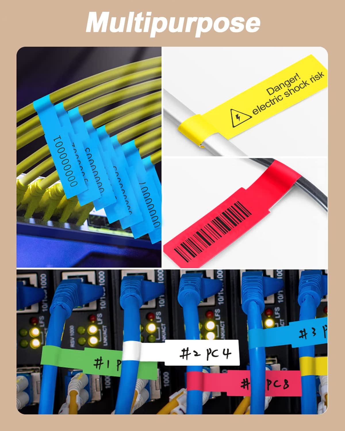 270 Stück Kabelmanagement Kabeletiketten 9 Farben Kabeletiketten für Elektronik Etikettierdraht Wasserdicht Drahtetiketten Selbstklebend Reißfest Laserdrucker und Handschrift