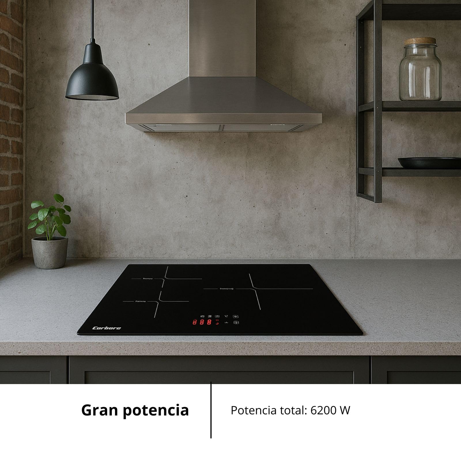 Corberó - Placa de Inducción | CCIM3662 | 60cm | 3 Zonas | 6200W | 3 Zonas de Cocción | Zona Extra Grande 29 cm | Control Táctil | Booster| Temporizador | Bloqueo seguridad | Lineas Blancas - 4