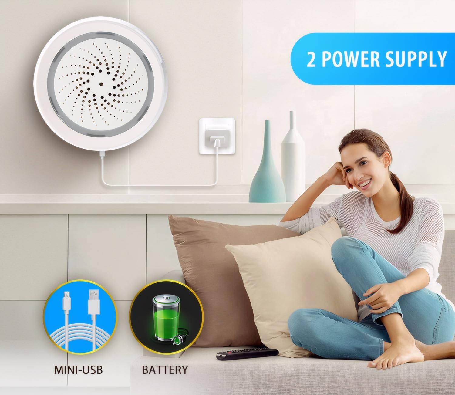 Mengshen Alarme WiFi Intelligente Sirène d'Alerte Forte de 100 dB avec Lumière Stroboscopique pour la Sécurité à Domicile et Contrôle à Distance via l'application Fonctionne avec Tuya/Smart Life/Alexa