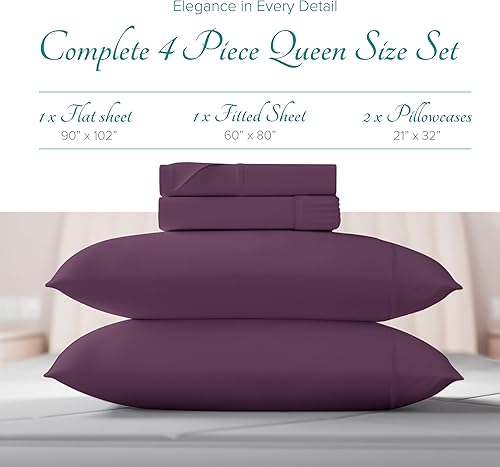 Miniatura 3 de Carressa Linen Juego de sábanas de algodón egipcio suave de fibra larga de 800 hilos, juego de 4 piezas, sábanas tamaño Queen, hasta 17 pulgadas de