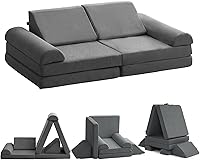 JELA Corduroy Kids Play Couch - Safety Certified Modular Foam Sofa, Machine Washable Cover, Fort Building Set 57x28x18 Inch Dark Grey
