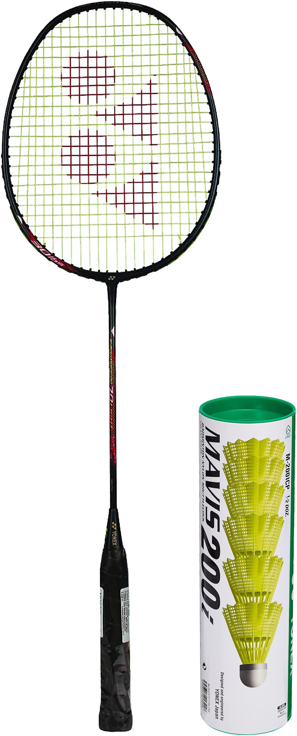 Yonex Mavis 200i Nylon Shuttle Cock, Pack of 6 (Yellow) & Nanoray 70 Light Graphite Badminton Racquet with Full Cover (77 Grams, 30 lbs Tension, Multicolour)
