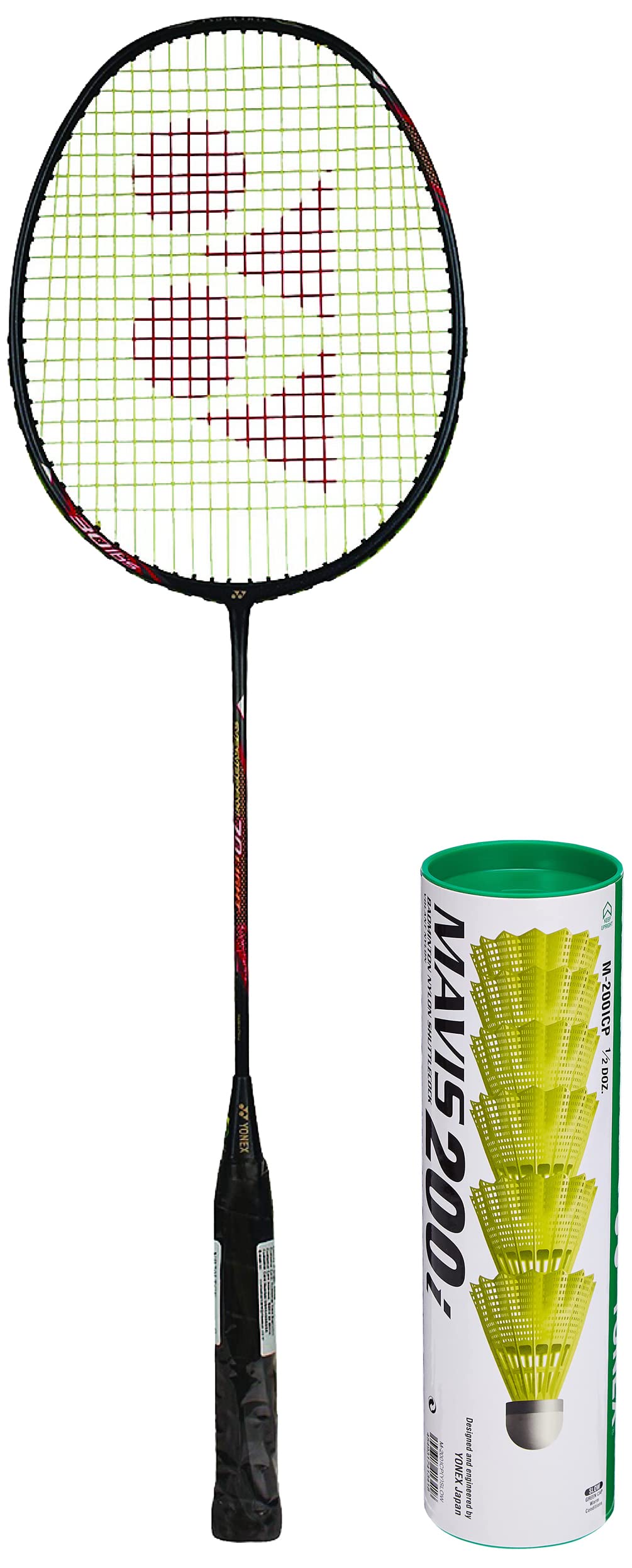 Yonex Mavis 200i Nylon Shuttle Cock, Pack of 6 (Yellow) & Nanoray 70 Light Graphite Badminton Racquet with Full Cover (77 Grams, 30 lbs Tension, Multicolour)