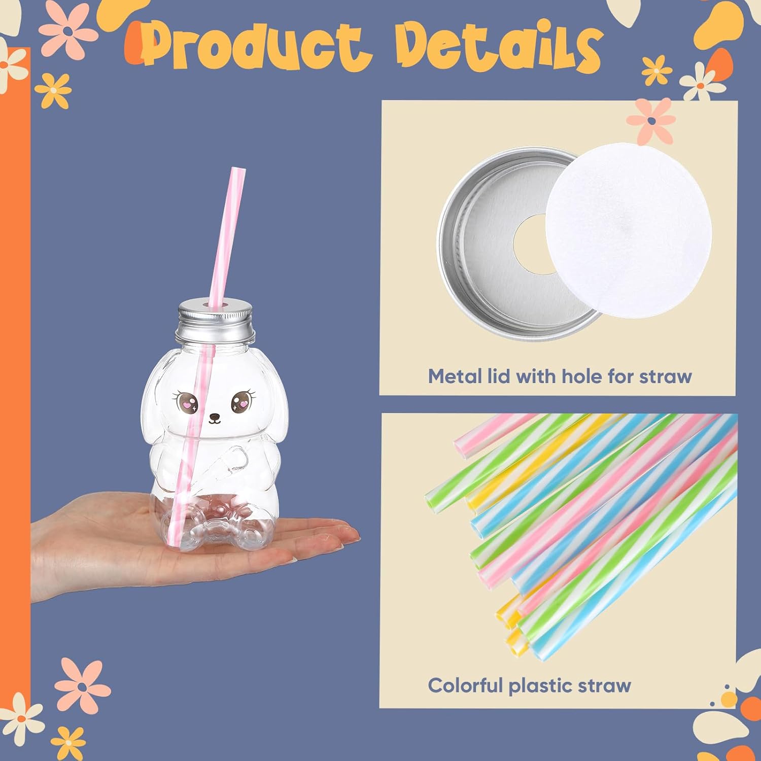 Baderke 24 Pcs Easter Bunny Rabbit Plastic Cups with Lid and Straw 8.5oz Colorful Bunny Theme Cups Spring Beverage Drinking Bottles for Easter Party Supply Anniversary Wedding Birthday Dinner